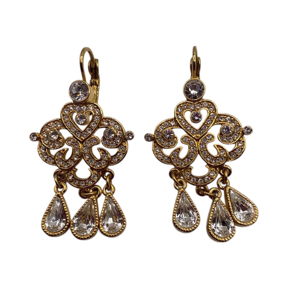 Vintage Joan Rivers Classics Gold & Pave Crystal Chandelier Statement Earrings